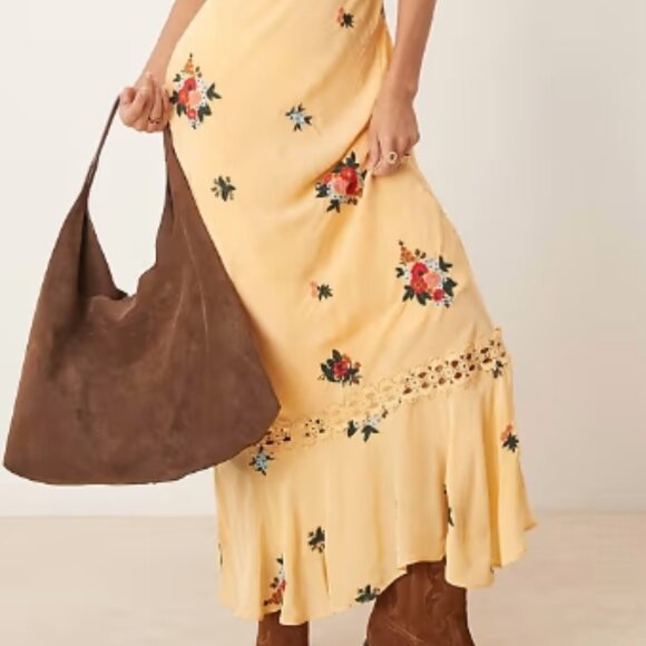 Free People Floral Embroidered Puff Sleeve Maxi Dress Yellow Size M NWT - Picture 7 of 7